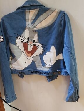 Members Only Light Blue Denim Jacket with Bugs Bunny Graphic